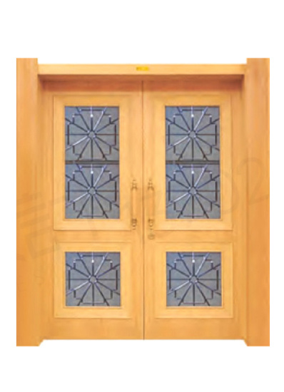 木质双扇玻璃防火门 